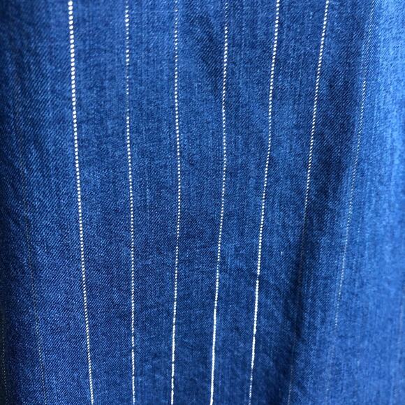 WHBM blue demin metallic striped ruffle trim top size Medium - Picture 11 of 12